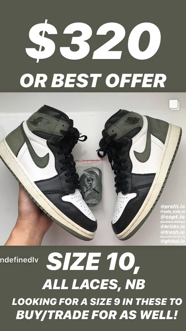 Air Jordan 1 Clay Green Size 10 Retro Nike Sneakers