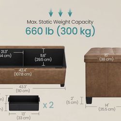 SONGMICS 43" Leather Ottoman Storage Bench w/ Legs - Brown