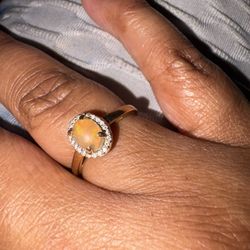 14k Real Diamond Ring With Opal