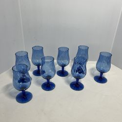 Eight  Cobalt Blue Optic Crystal 4 oz Cordial Liqueur Champagne Wine Glasses Barware