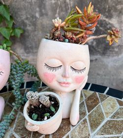 Boho Face Planter w/ Succulents & Mini Cactus – Cute Aesthetic Decor