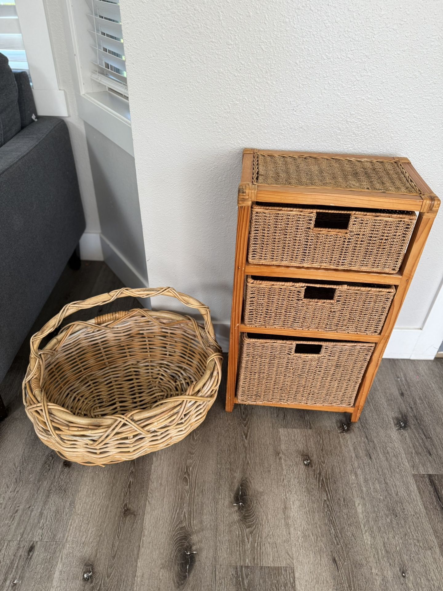 Wicker Basket And Drawer Set