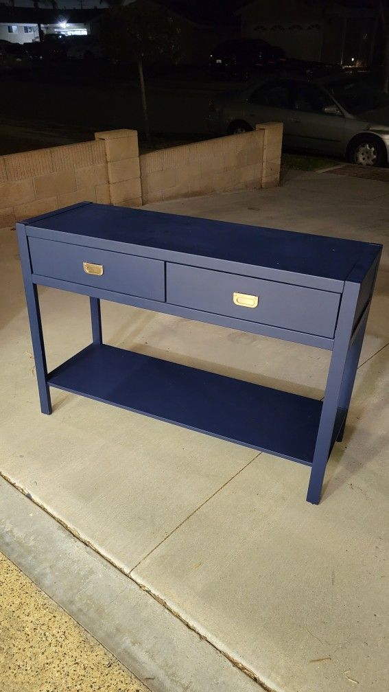Blue Entry Side Display Buffet Table With Drawers And Lower Shelf