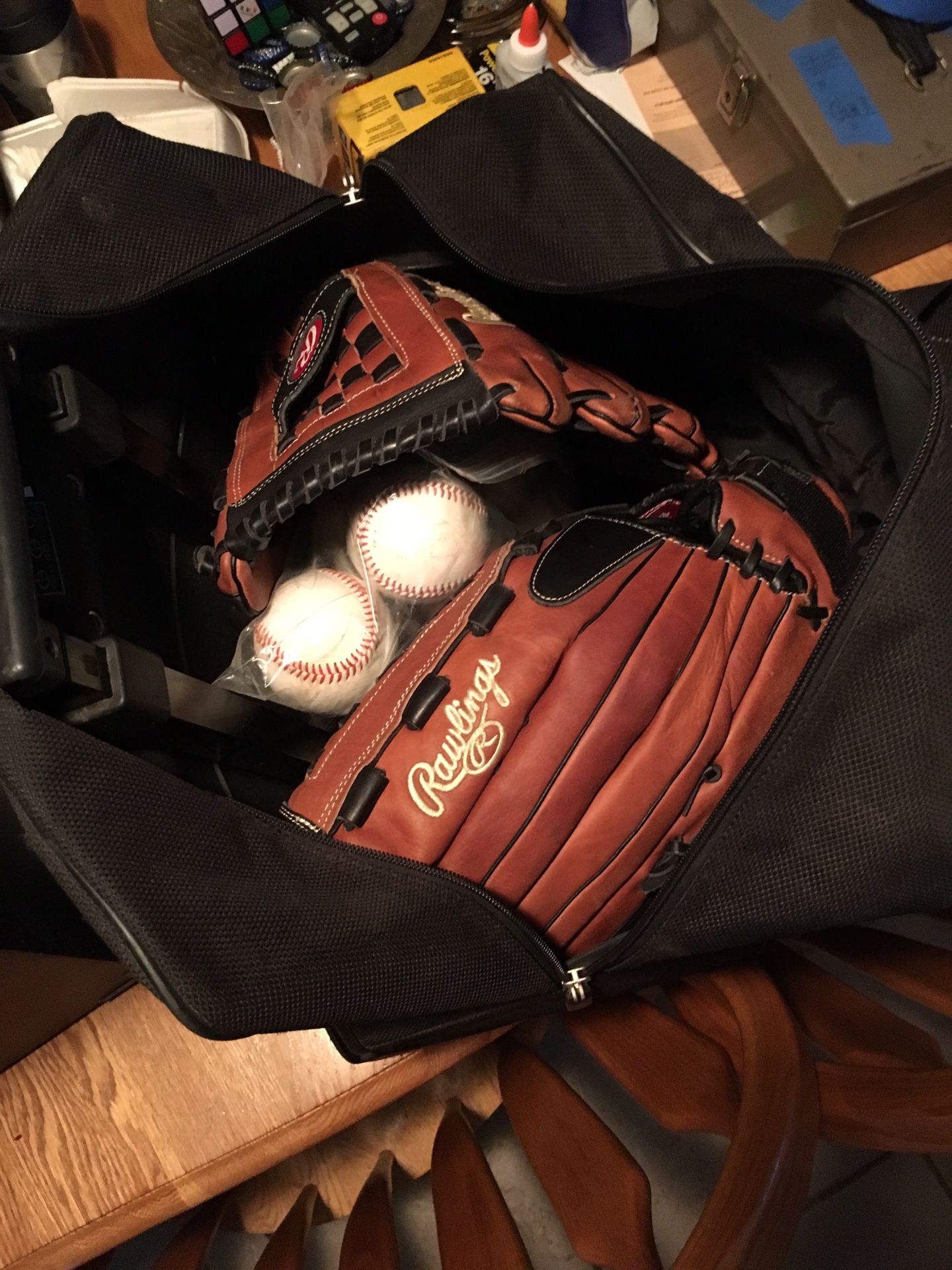 Baseball soft ball gloves with baseballs