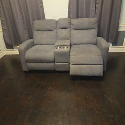 Power Loveseat Recliner  Gray– One Side Needs Switch (Easy Fix)