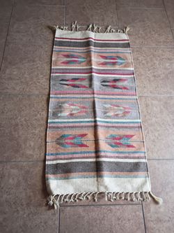 Southwestern Woven Wool Rug with Fringe