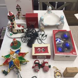 Vintage Christmas Decorations Ornaments, Porcelain Candy Dish, Tree Top Star