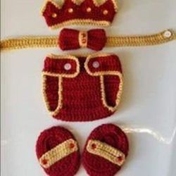 Crochet Baby Boy Prince Diaper Cover Outfit Photo Prop 