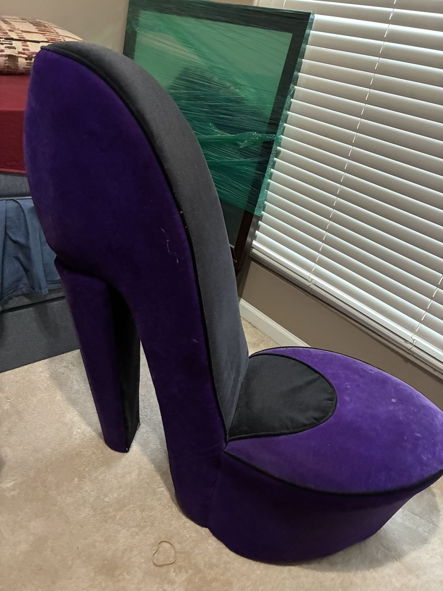 Vintage Deep Violet And Black Crushed Velvet High Heel Chair 