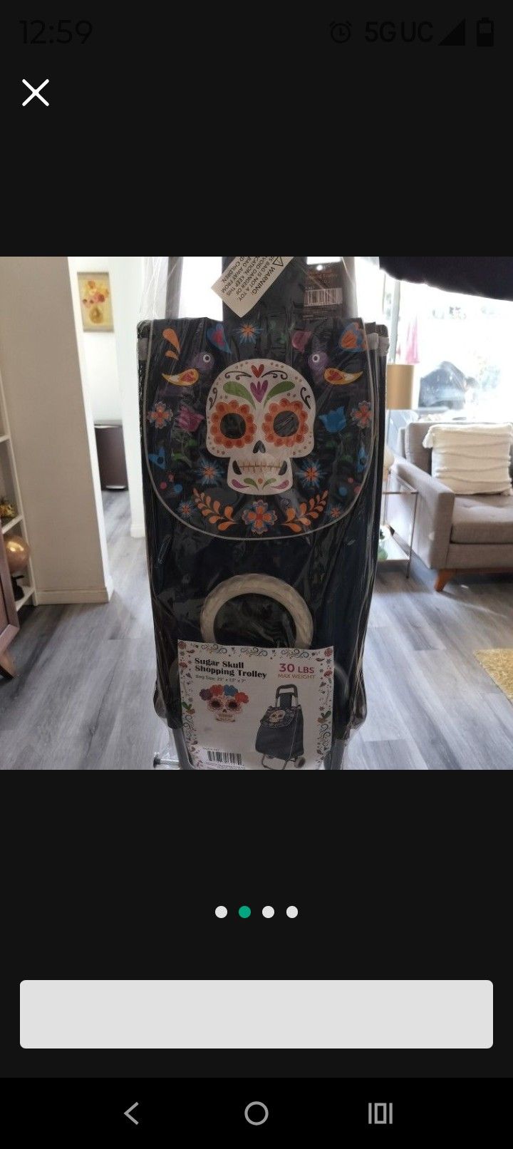 Sugar Skull , Day of the Dead, Dia de los Muertos, Halloween Rolling Bag