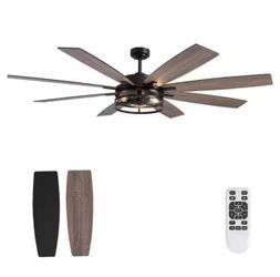 72 in. Matte Black Caged Ceiling Fan with Light Kit, Reversible Blades, and 6 Spand and Remote Included