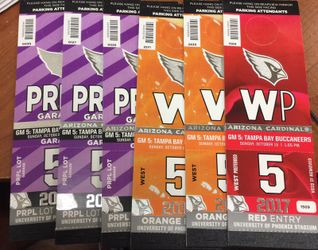 Purple garage parking passes to cards bucs game