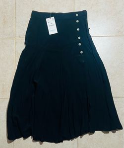 Zara Black A-Line Midi Skirt with Side Buttons