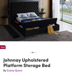 Queen Rhinestone Upholstered Platform Storage Bed