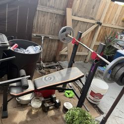 Weight bench and barbell