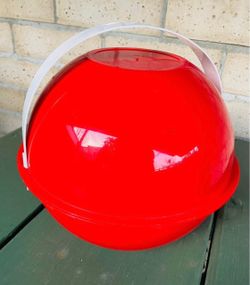 Red Plastic Round Lidded Container with Handle