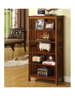 5 Shelves Bookcase Bookshelf Wooden Mission Style