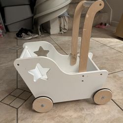 Baby Doll Stroller Walker Toy Wooden