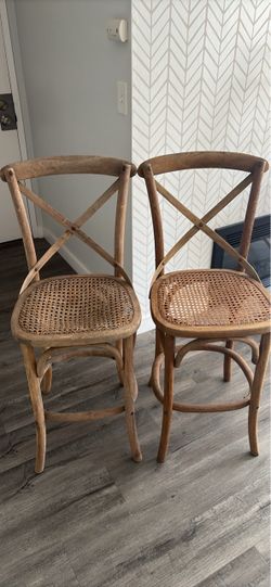 2 Restoration Hardware Cross back Weathered look Wood Counter height Stool