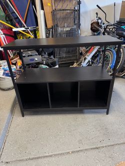 Black Console Table with Storage Shelves & 3 Cubbies – Entryway/Sofa Table