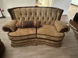 Tufted Loveseat with Wood Trim