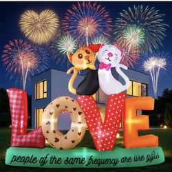Brand New Unopened   7.2Ft Valentines Inflatables Outdoor Decorations Love Letters Cuddling Cats, LED Blow Up Yard Garden Decor for Wedding Proposal A