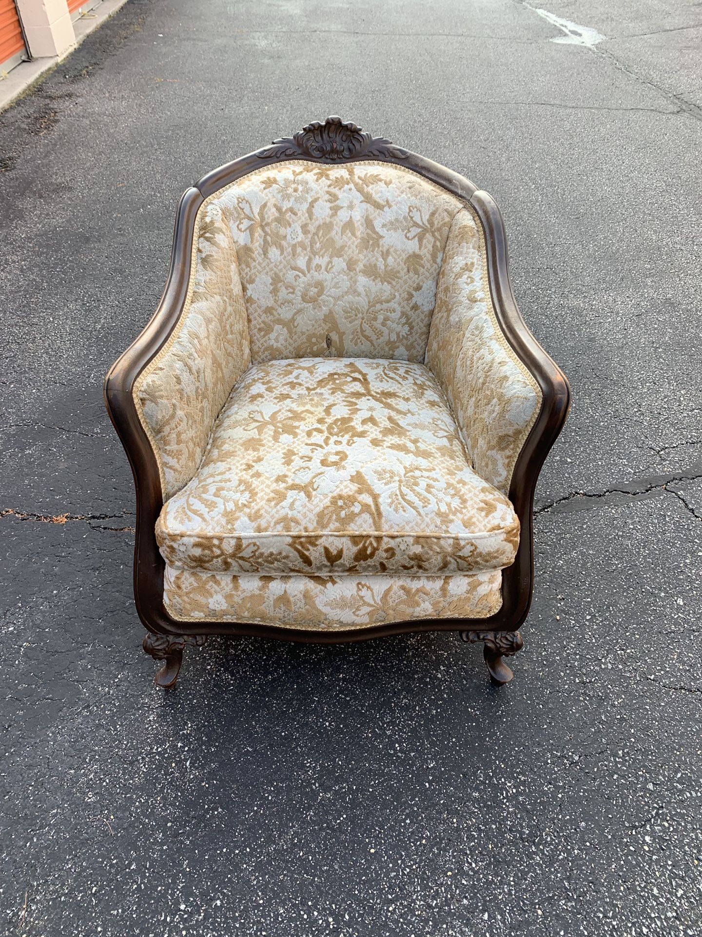 Antique French style walnut upholstered chair