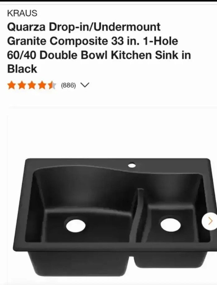 KRAUS-Quarza Drop-in/Undermount Granite Composite 33 in. 1-Hole 60/40 Double Bowl Kitchen Sink in Black.... NEW IN BOX