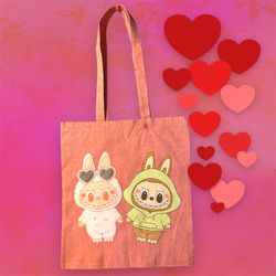 Adorable Labubu Pink Rose Tote Bag