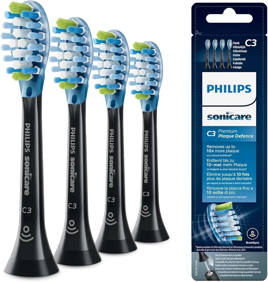 Philips Sonicare Premium Plaque Defence BrushSync Enabled Replacement brush Heads, 4pk Black - HX9044/95