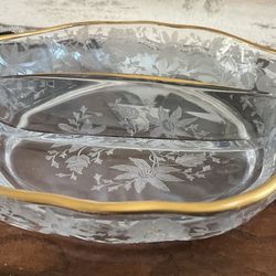 Cambridge Blown Glass two-part relish dish in the "Wildflower" pattern 1940’s