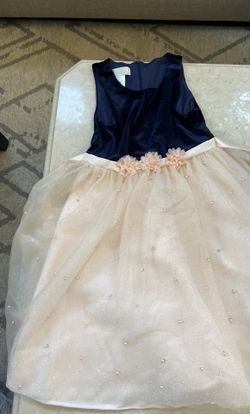 Rose Gold Blue Velvet Kids Dress