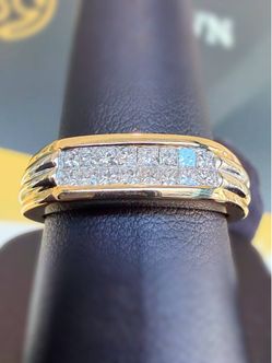 14k solid 2 tone gold 1.2CTW Natural Diamond Princes cut Wedding Band Ring sz9.25 5.5mm
