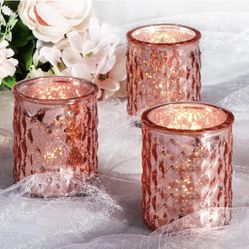 12pcs Rose Gold Tealight Candle Holders Clear Glass 