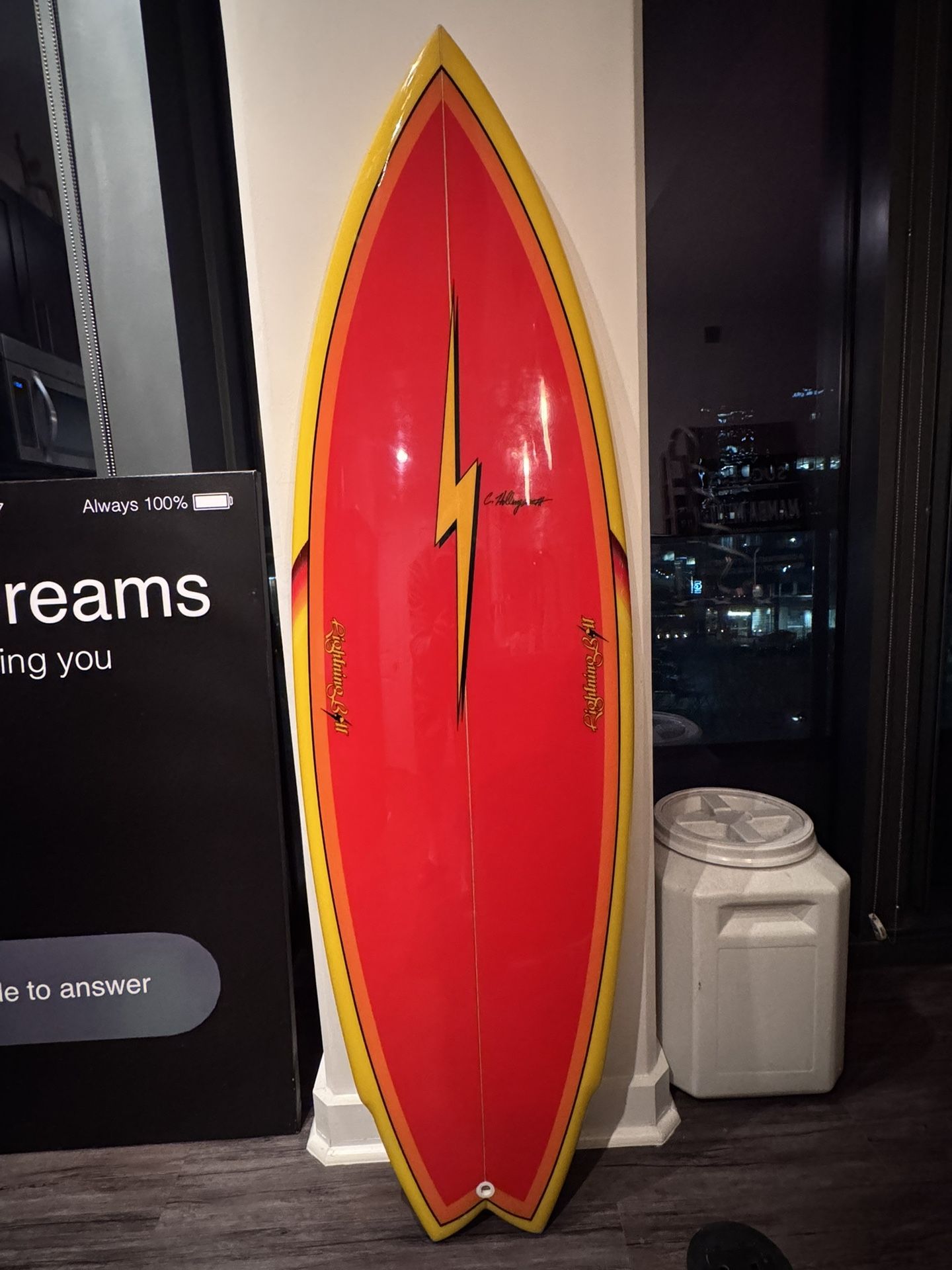 Fiber Glass Lighting Bolt Surfboard 68”