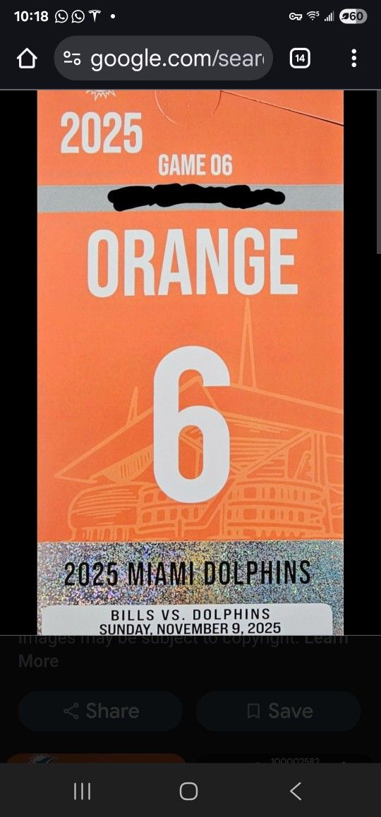Dolphins Orange Parking Pass Buffalo Bills VS Dolphins