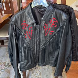 Hot Leather Size, Small Black Fringe Ladies, Motorcycle Jacket Inside Outside Pockets