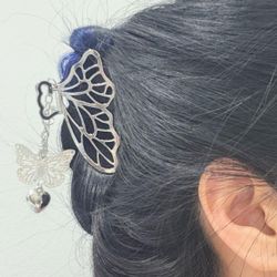 Silver with butterfly drop dangle women's girl's ladies hair pin clip claw Gift