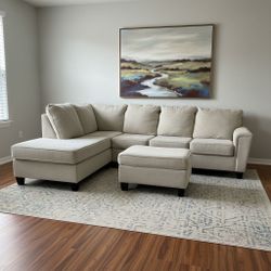 Beige Sectional Couch With Ottoman 🛻Delivery Available🛻