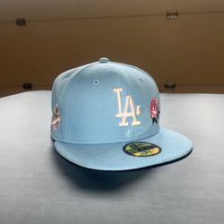 LA Fitted Hat - Baby Blue & Pink