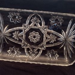 Vtg Anchor Hocking Clear Crystal Relish Tray Etched Star Of David 1960"S