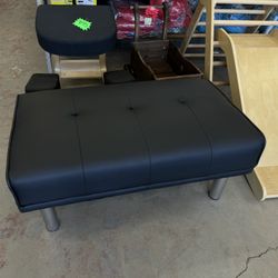 Tufted Ottoman, Rectangular Footstool with Stainless Steel Legs, Leather Ottoman Sofa with Thick Seat and Waterproof Surface, Bed End Bench for Living