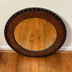 Round Mosaic Decorative Wall Mirror 20 Inch Boho Red Glass Accent Hanging Pieces