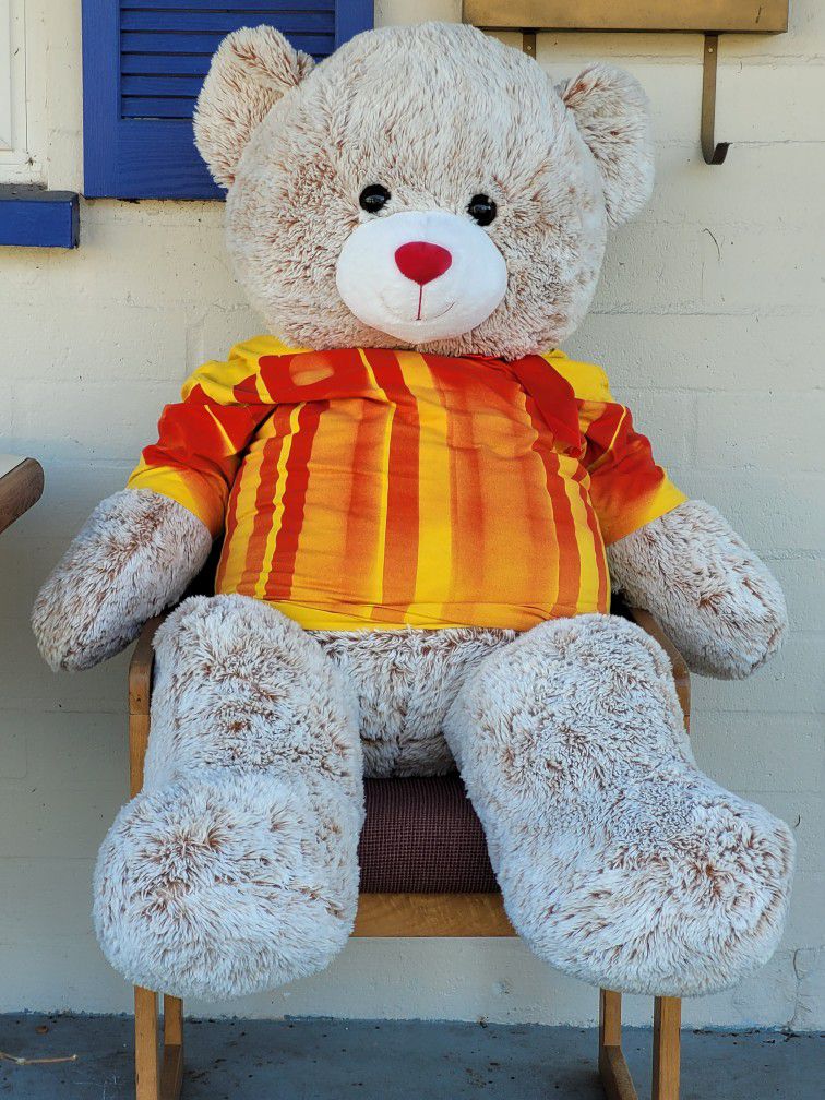 4FT Plush Giant Teddy Bear Big 48" Stuffed Bear Life Size With Shirt Very Good Condition. Heavy