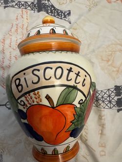 Hand-Painted Ceramic Biscotti Jar with Lid – Italian Style