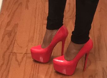 Platform red patent leather heels hot red