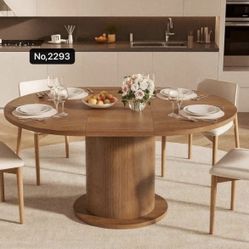 59 inch Round Dining Table for 6, Modern Farmhouse Kitchen Table, Circle Dining Tables with Wood Strip Base for Kitchen Living Room , Walnut