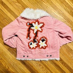 Pink Corduroy w/ Faux Fur Collar, Flower back Jacket
