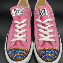 Custom Converse All Star Women's Pink Swarovski Blue/Orange US 7.5 Women's