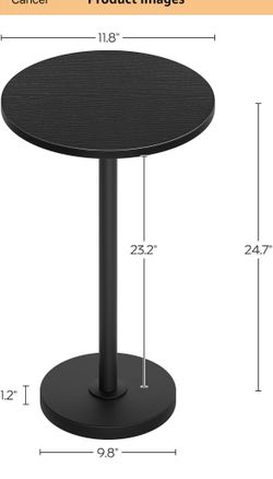 YATINEY Round Side Table, Small Pedestal End Table, 11.8" Martini Drink Table, Black